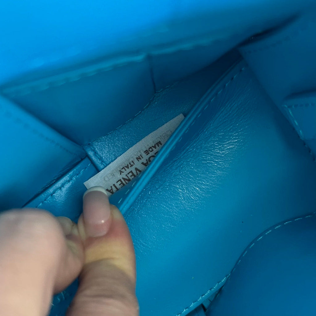 BOTTEGA VENETA CANDY ARCO TOTE 20 IN CERULEAN BLUE SOFT LAMBSKIN