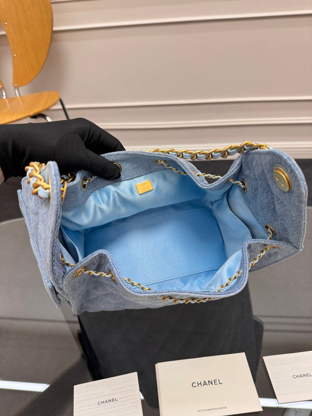 CHANEL 25S HOBO BAG 30 IN BLUE DENIM WITH GOLD HARDWARE
