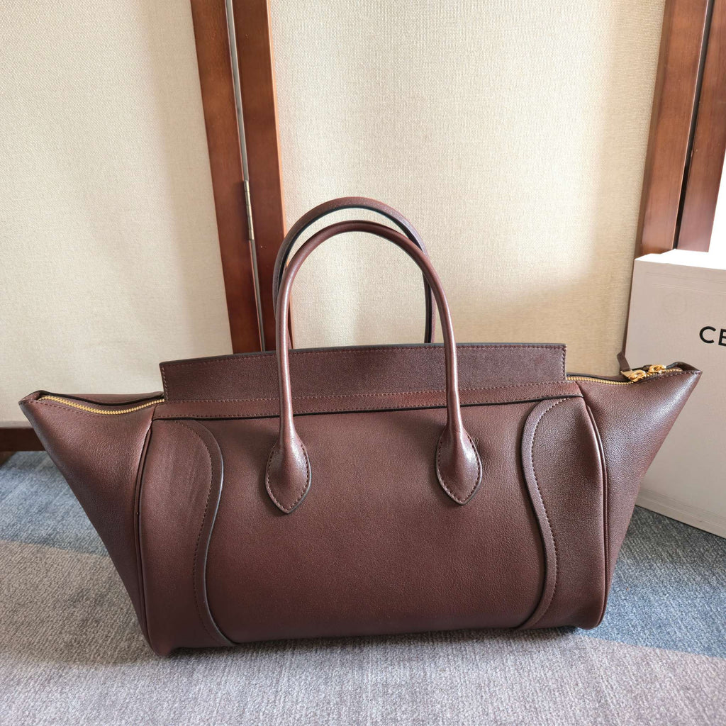 CELINE 25S MEDIUM SMILING NEW LUGGAGE 36MM IN SYRAH RED SUPPLE SHINY LAMBSKIN