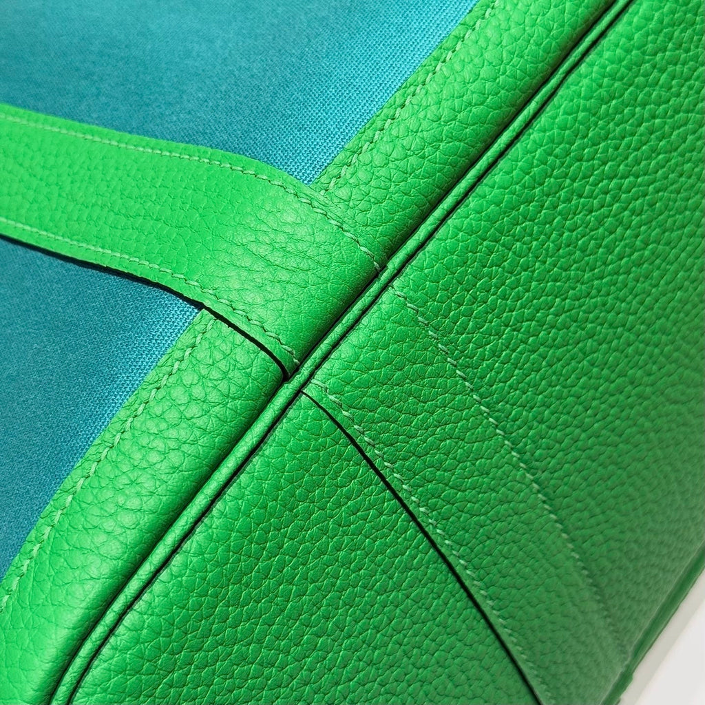 HERMES GARDEN PARTY 30CM IN CADMIUM GREEN TOILETS COTTON CANVAS AND GREEN CALFSKIN