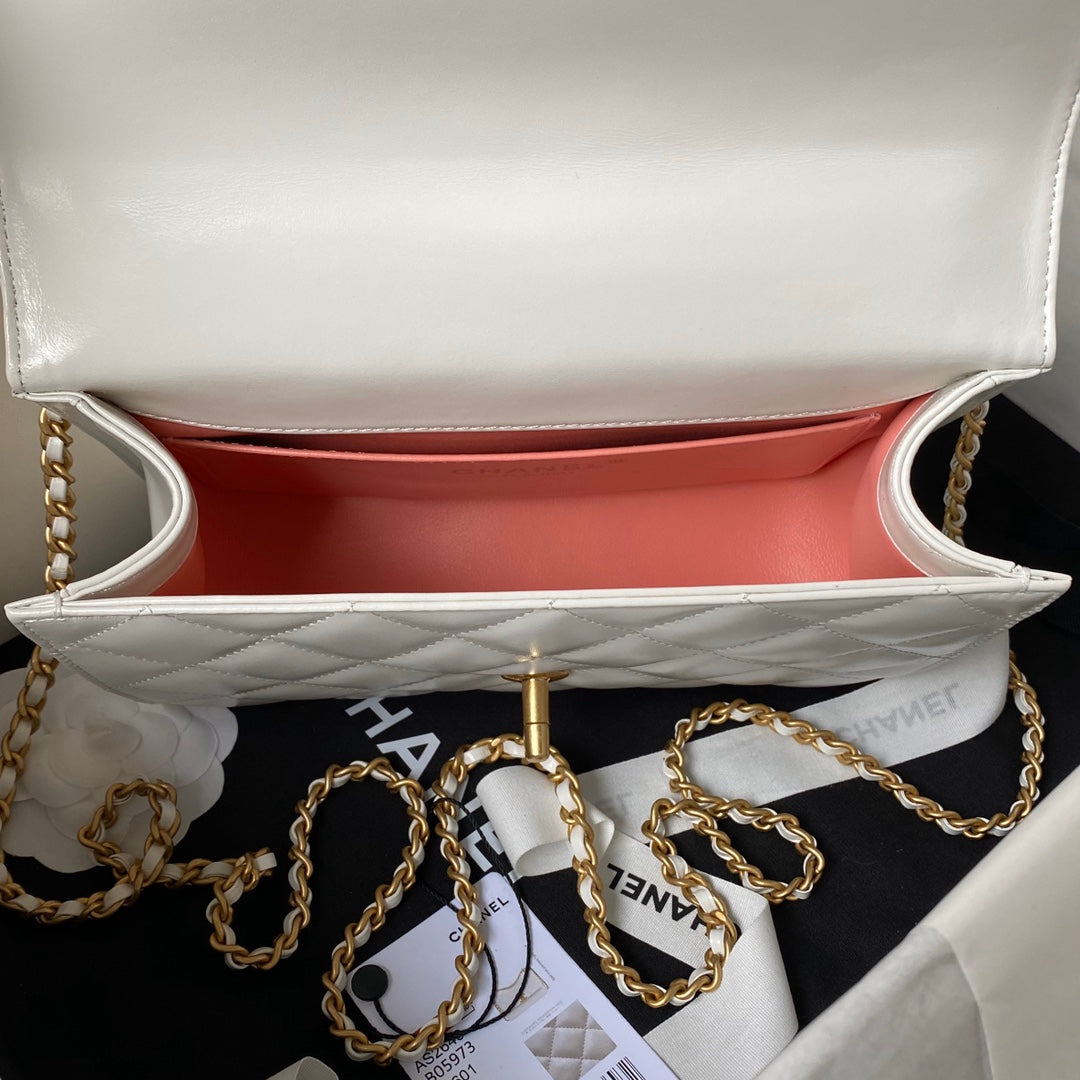 CHANEL 25S MINI FLAP BAG 22 IN WHITE CALFSKIN GOLD HARDWARE