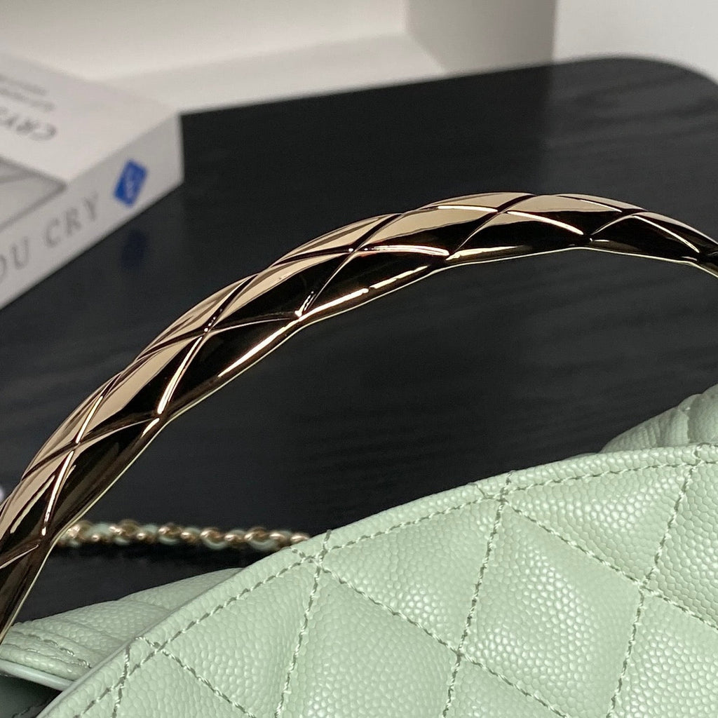CHANEL 25S COCO CRUSH HANDLE BAG 19 IN LIGHT GREEN CAVIAR LEATHER