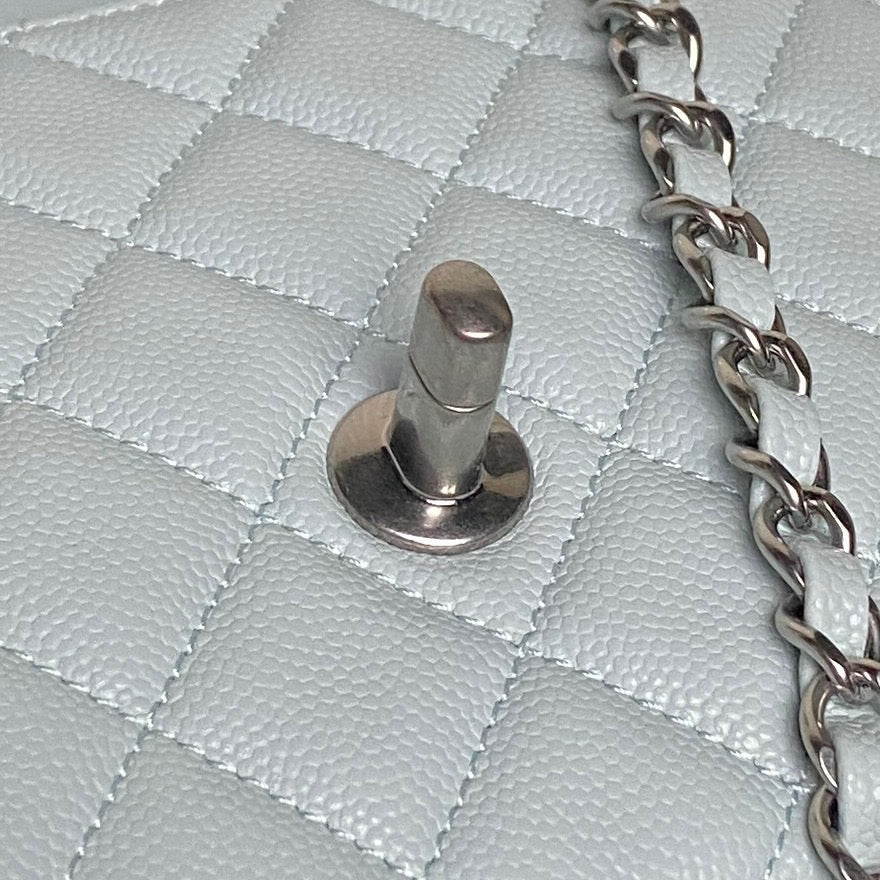 CHANEL 25S FLAP BAG 22 IN SLATE BLUE CALFSKIN SILVER HARDWARE