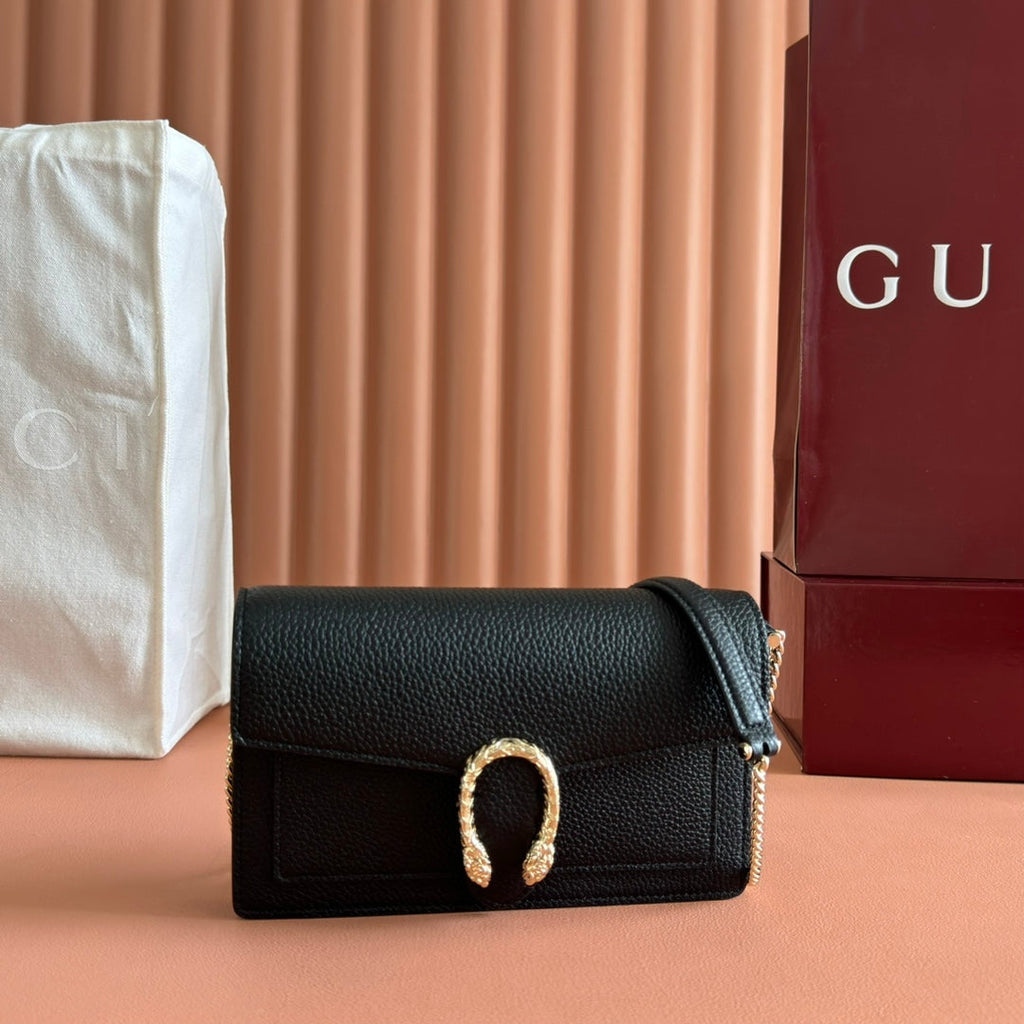 GUCCI 25S DIONYSUS WALLET ON CHAIN 20 IN BLACK CALFSKIN