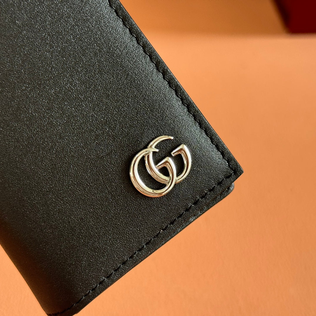 GUCCI 25S MARMONT WALLET BAG 10 IN BLACK CALFSKIN